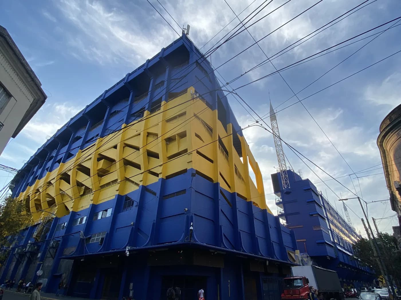 Original photo: the blue and yellow tiers of La Bombonera