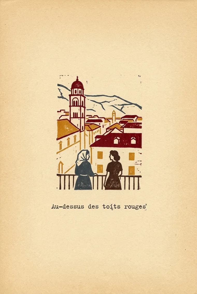 The page produced from this photo, field notebook, caption “Au-dessus des toits rouges”